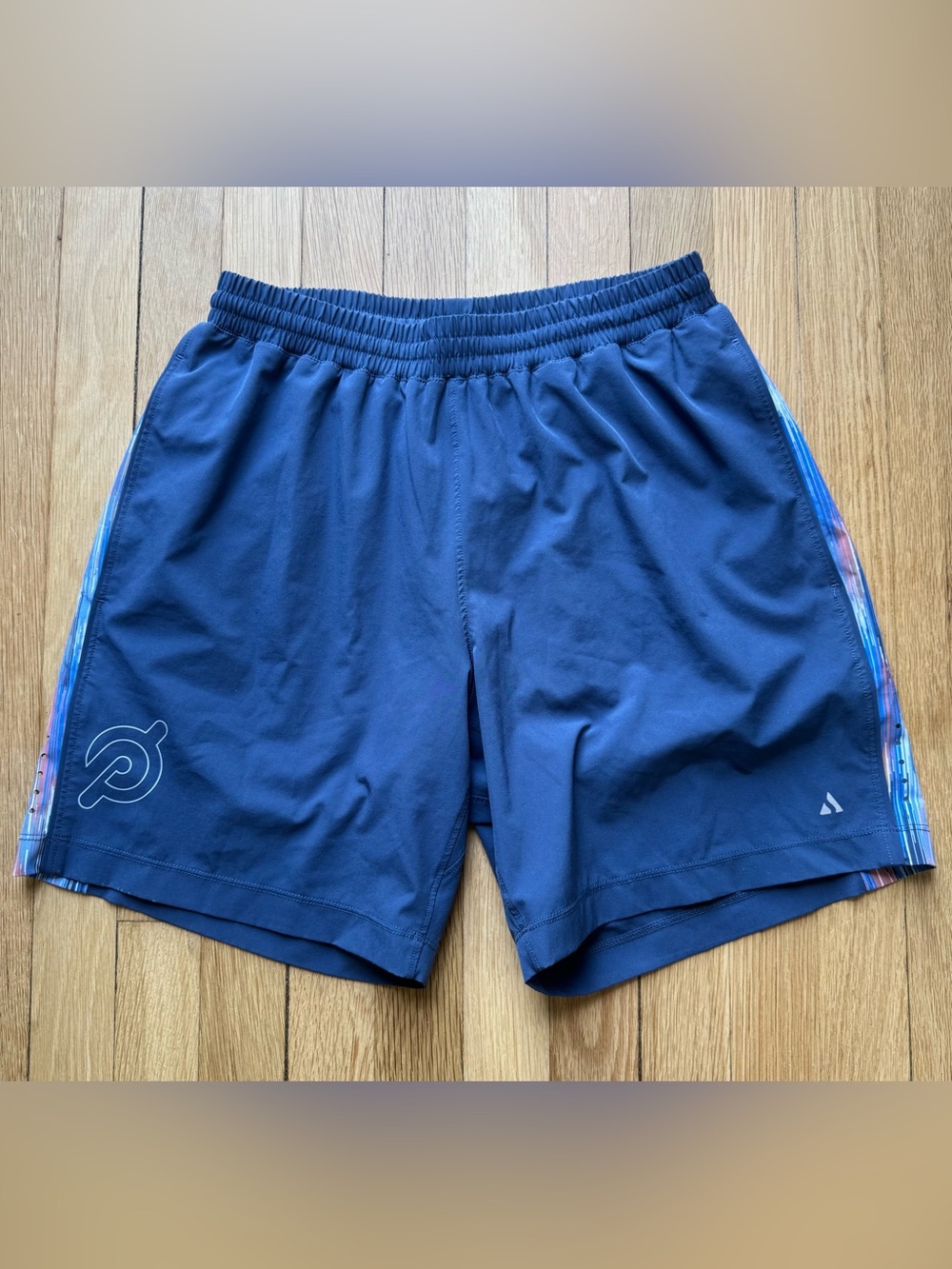 Peloton Men’s Blue Athletic Lined Training Shorts with Patterned Side Panels